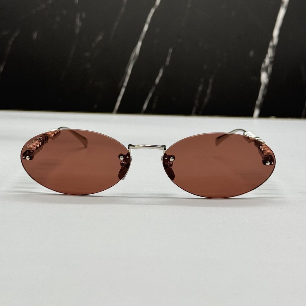 NEW GUCCI SUNGLASSES SILVER WOMEN OVAL EYEWEAR GUCCI GG1922S 002 - Picture 3 of 13